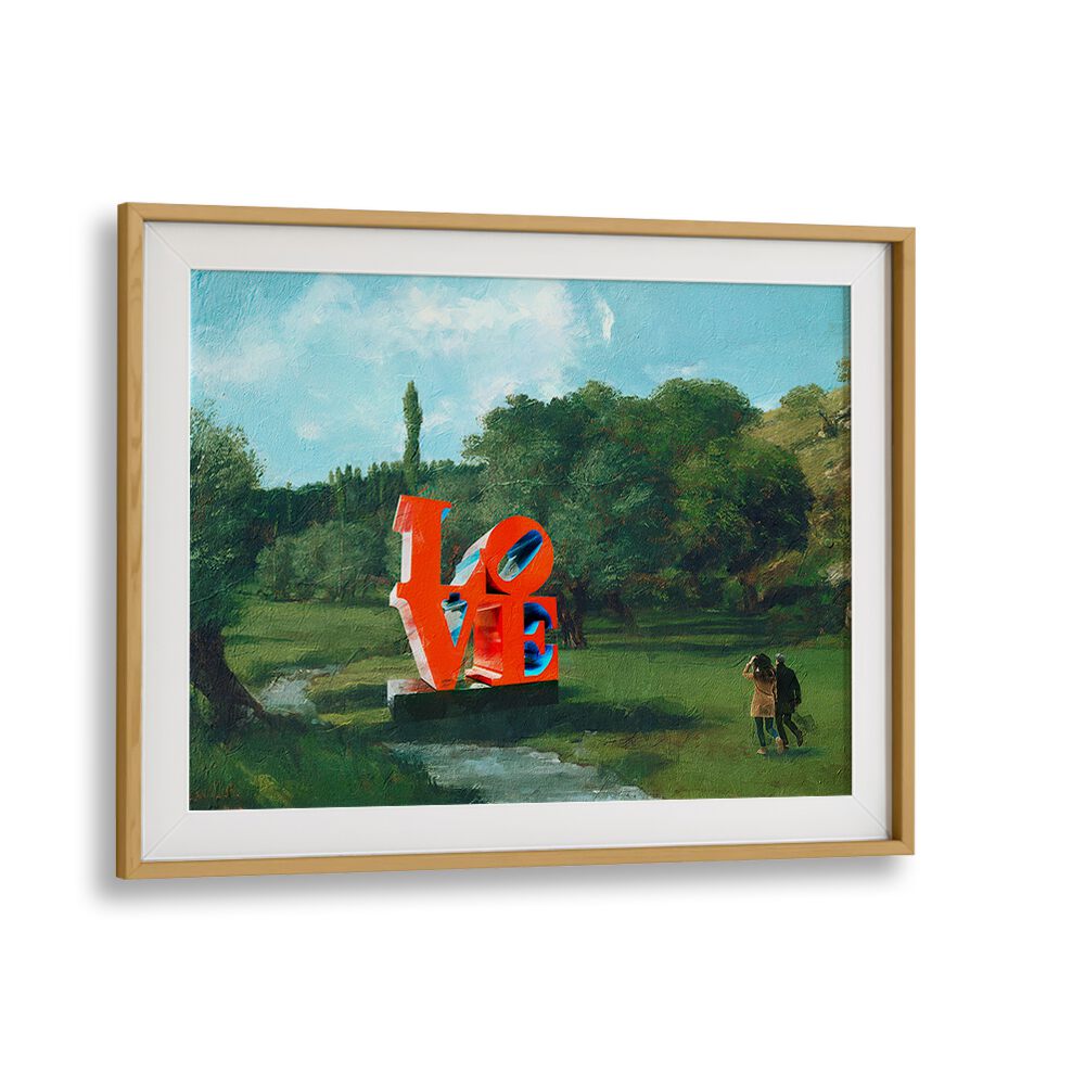 Captivating landscape featuring “LOVE” sculpture, showcasing THE LOVE FOUND , ALTERED ART PRINTS collection beautifully.