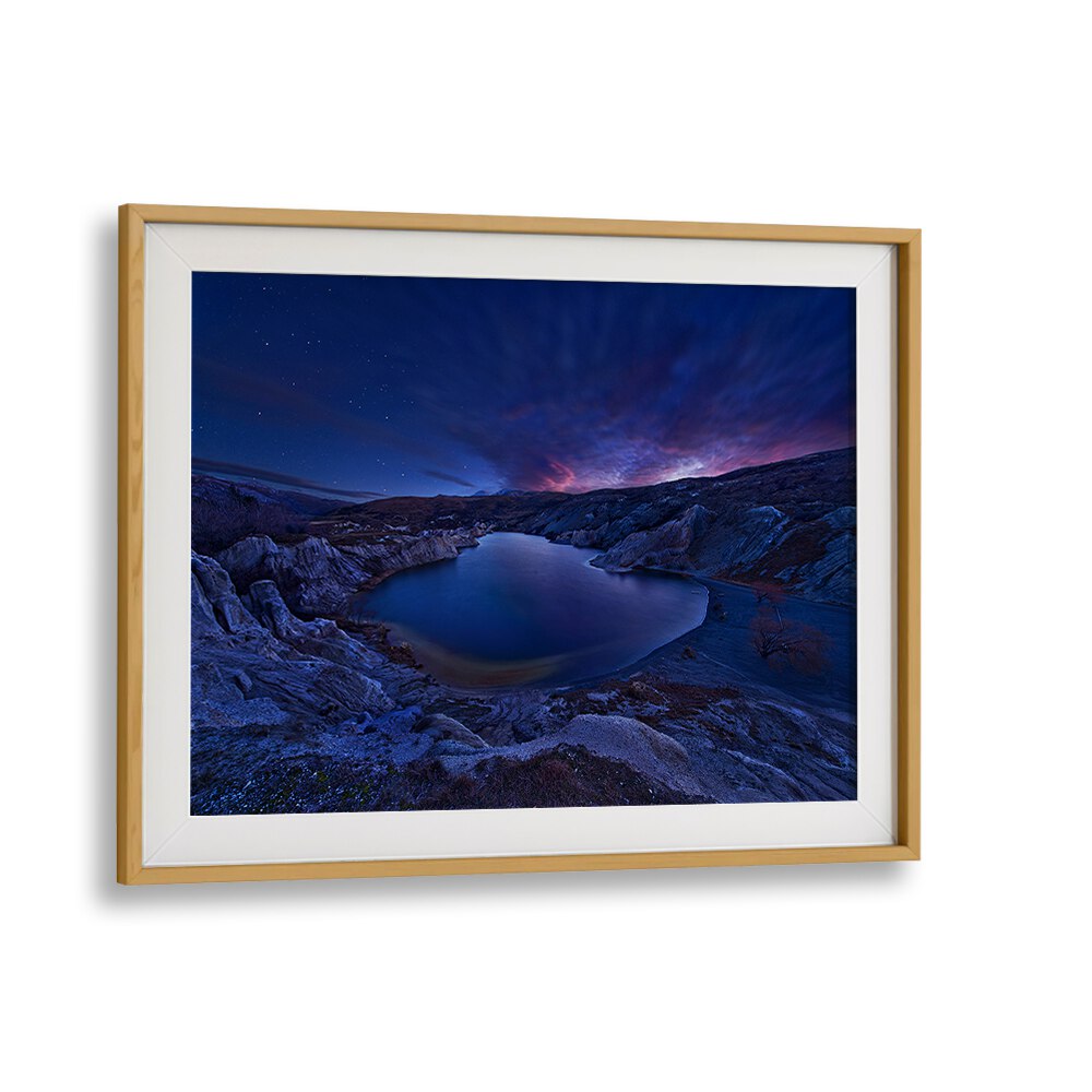 Framed BLUE LAKE, PHOTOGRAPHY PRINTS showcasing serene landscapes for a tranquil home atmosphere.