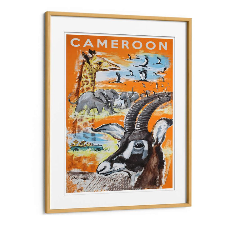 Colorful CAMEROON, VINTAGE TRAVEL POSTERS showcasing wildlife and landscapes, perfect for home or office décor.