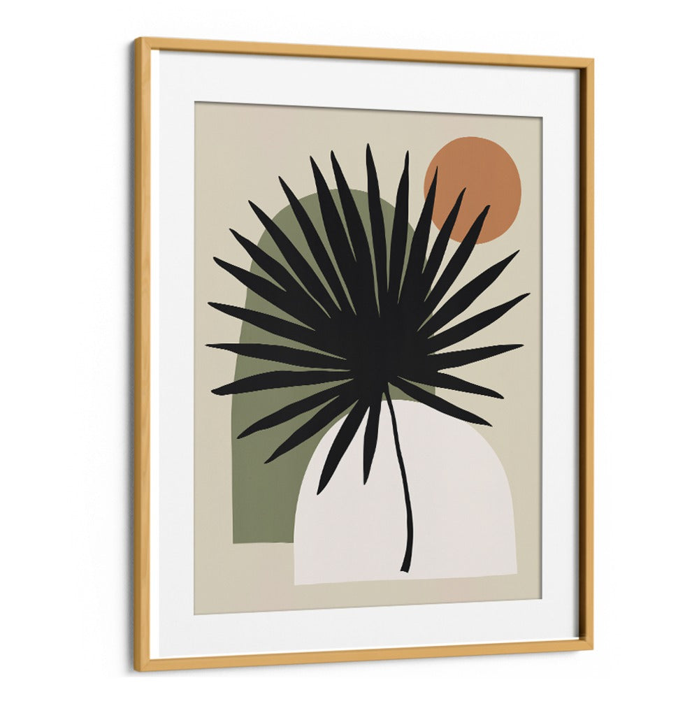 Stylish COMPOSITION V, BOHO ART PAINTINGS featuring a striking black palm leaf against earthy tones, perfect for modern decor.
