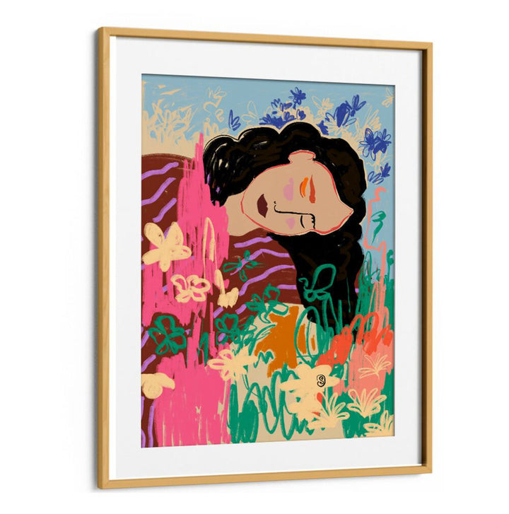 Bright and colorful art print featuring a serene figure, embodying the essence of DAY DREAMING, VIBRANT for your space.