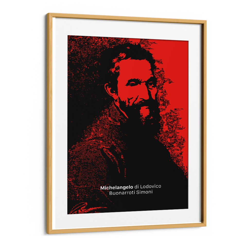 Stylish MICHELANGELO, PORTRAITS artwork featuring a striking red background, perfect for enhancing any space.