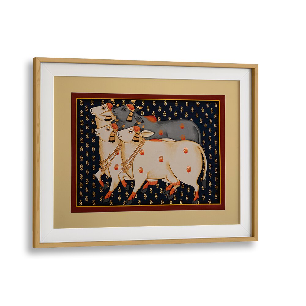 Traditional Cow, Indian Art Paintings featuring vibrant colors and intricate details, showcasing India's rich heritage.