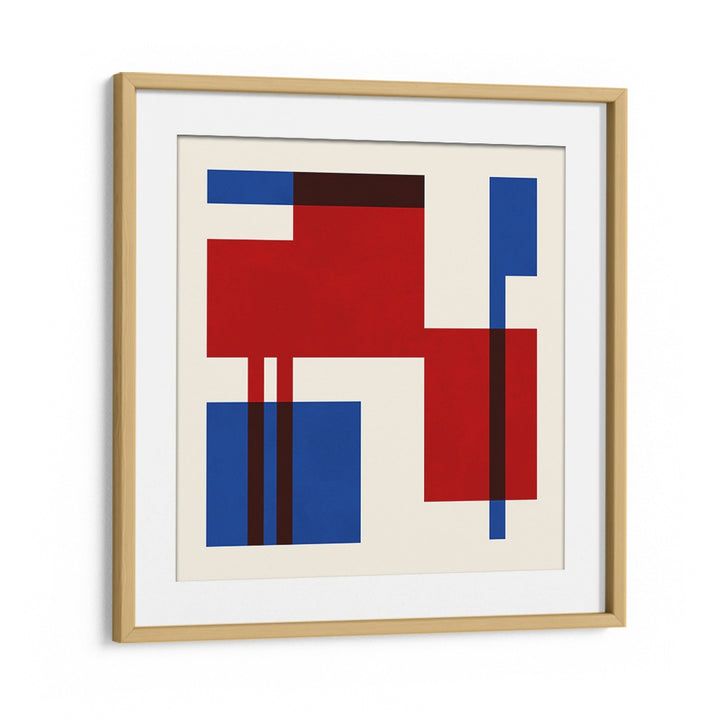 Bold red and blue shapes create striking COLORFUL SEVEN, GEOMETRIC ART PRINTS for a modern artistic touch.