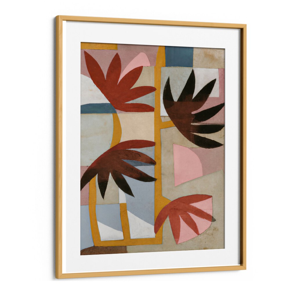 FLOWER SAFARI floral flower paintings with abstract bold leaves in warm tones, enhancing modern home decor style
