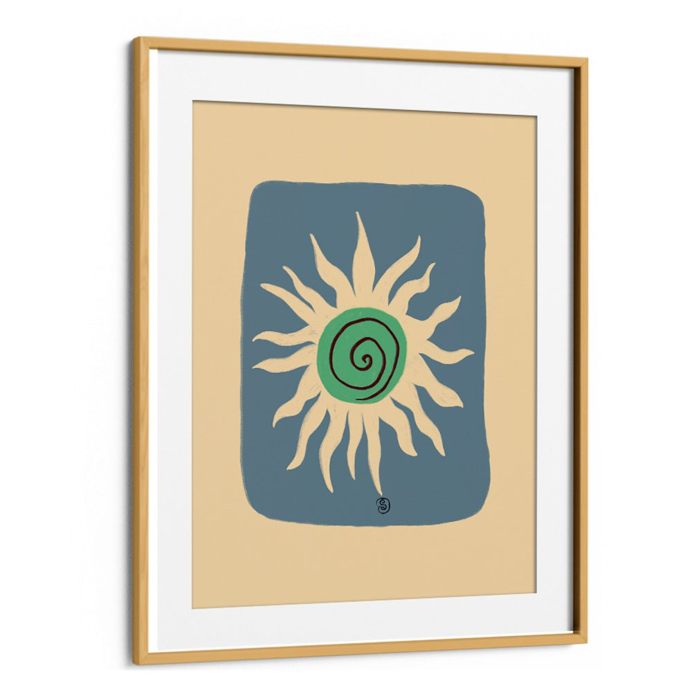 Vibrant BLUE SUN art print in a modern frame, perfect for adding energy to any living space. Ideal for contemporary decor.