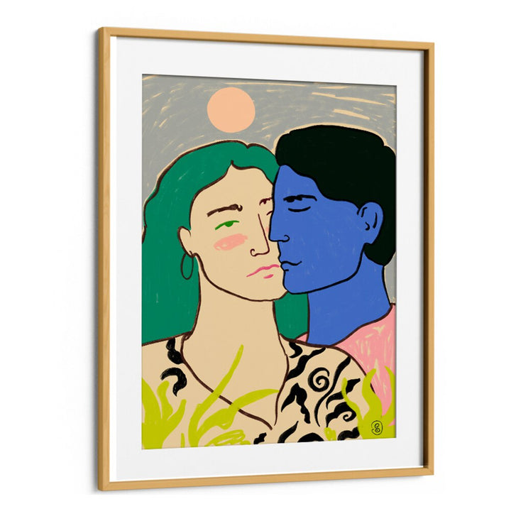 Couple embracing under the moon, showcasing the vibrant style of the LOVERS UNDER THE MOON, VIBRANT art print collection.