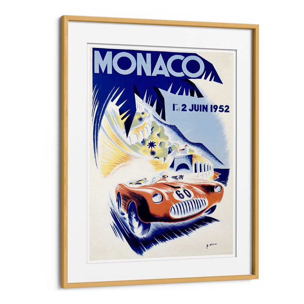 Vintage travel poster showcasing Monaco's allure, featuring a classic car for MONACO I, VINTAGE TRAVEL POSTERS.