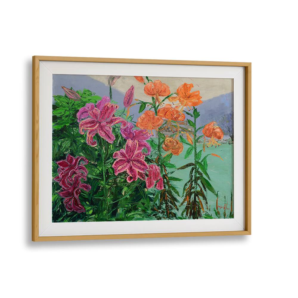 Vibrant PINK AND ORANGE LILIES, FLORAL FLOWER PAINTINGS bring a lively touch to any space, perfect for art lovers.
