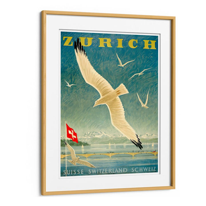 Stunning ZURICH, VINTAGE TRAVEL POSTERS featuring a soaring bird and Swiss scenery, perfect for any decor.