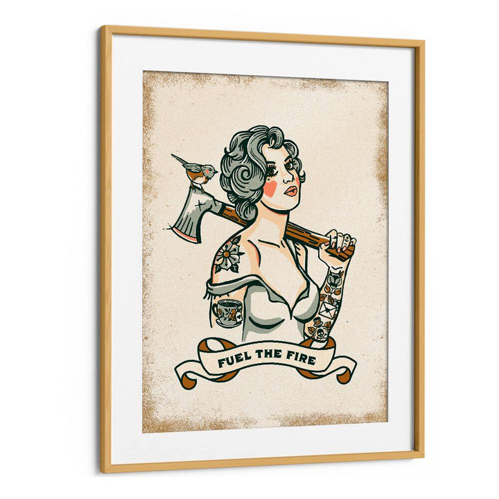 Stunning FUEL THE FIRE, PORTRAITS artwork featuring a bold woman with an axe, perfect for igniting inspiration.