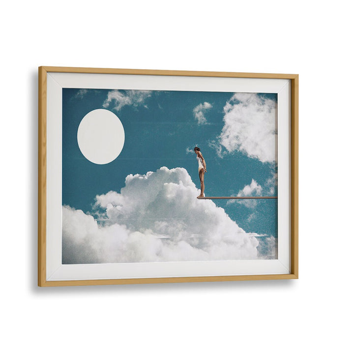 Surreal Reverie art print by Underdott features a figure poised above clouds, inviting dreams and imagination.