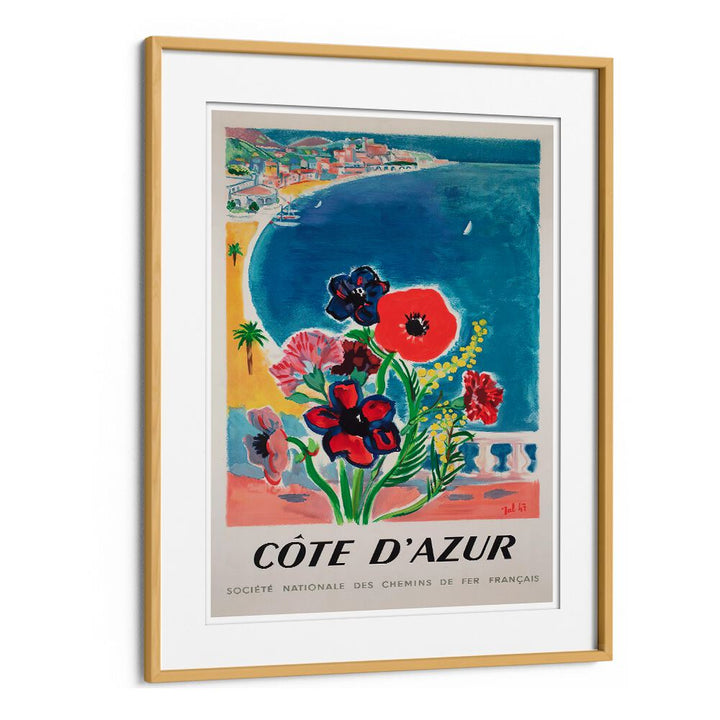 COTE D'AZUR, VINTAGE TRAVEL POSTERS showcasing vibrant flowers and a stunning French Riviera backdrop.