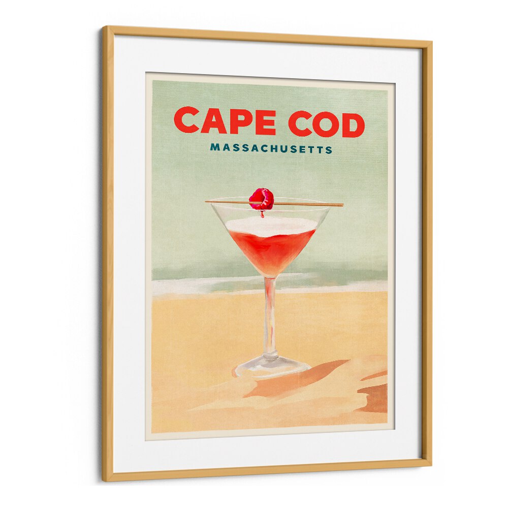 Elevate your space with the CAPE COD, BAR art featuring a vibrant cocktail poster that captures coastal charm.