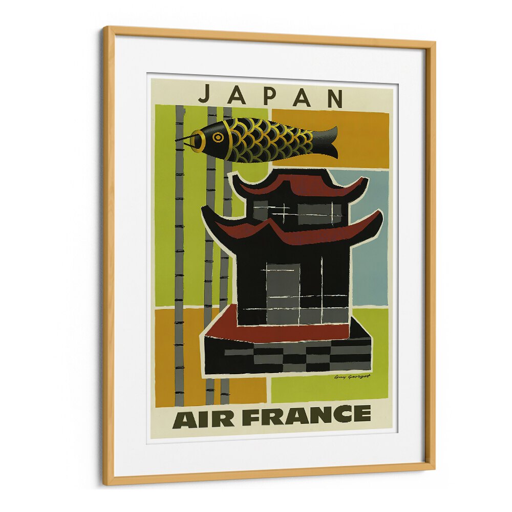 Colorful JAPAN III, VINTAGE TRAVEL POSTERS showcasing a traditional pagoda and koi fish, perfect for art lovers.