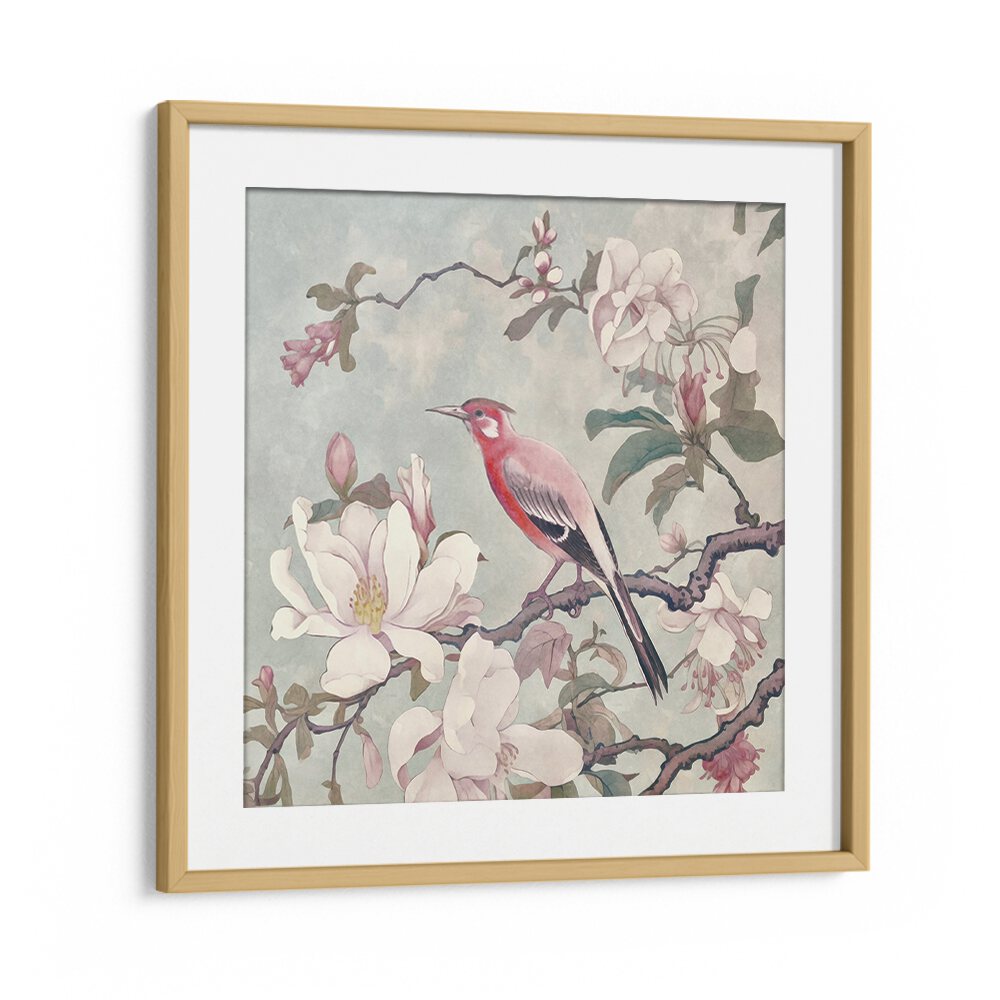 Vibrant CHINOISERIE BIRD IV, ANIMAL PAINTINGS showcasing a bird among blossoms, perfect for spring decor.