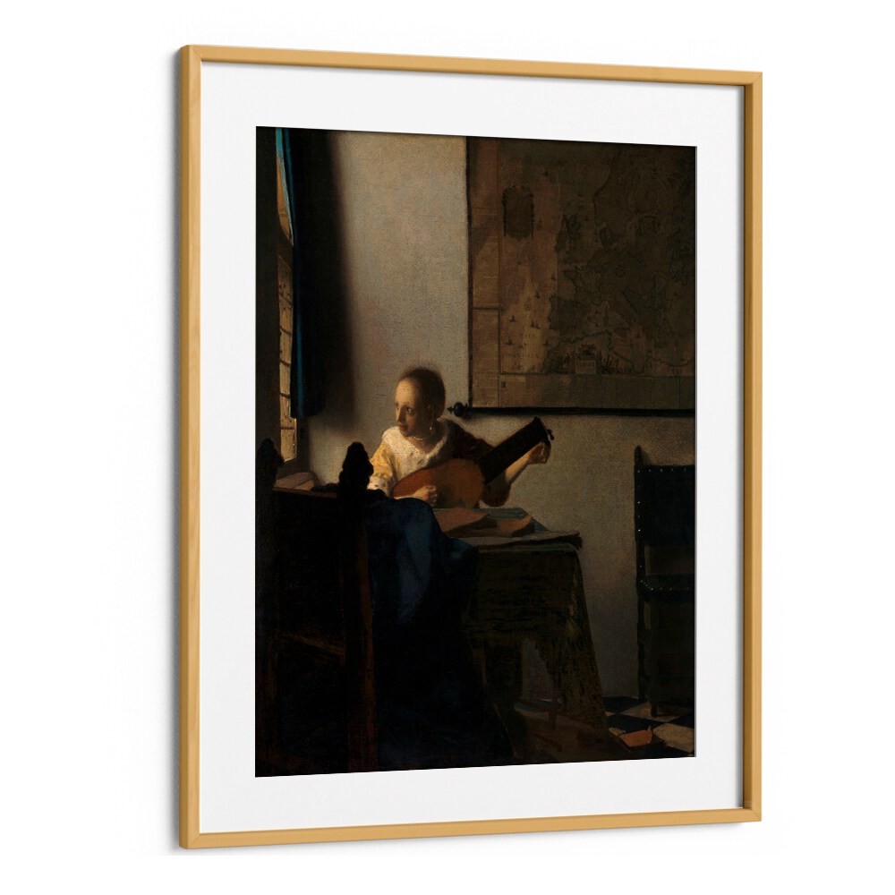 YOUNG WOMAN WITH A LUTE , VINTAGE PAINTINGS