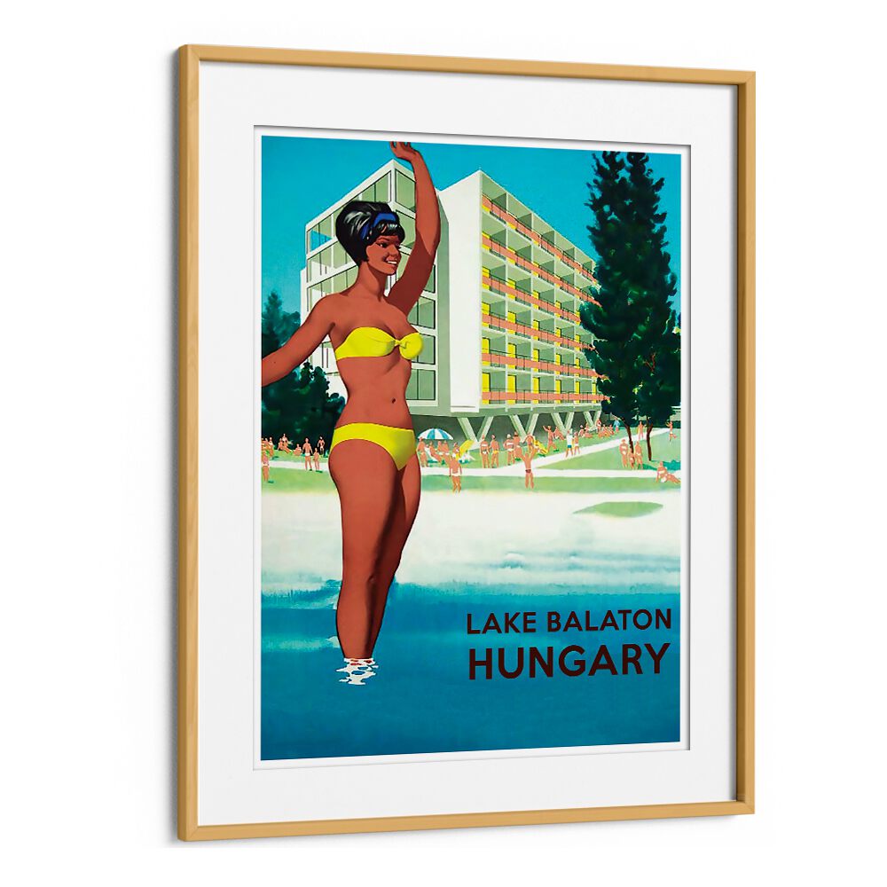 Vintage travel poster showcasing Lake Balaton, celebrating the charm of Hungary, perfect for decor. HUNGARY, VINTAGE TRAVEL POSTERS.