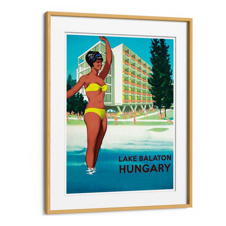 Vintage travel poster showcasing Lake Balaton, celebrating the charm of Hungary, perfect for decor. HUNGARY, VINTAGE TRAVEL POSTERS.