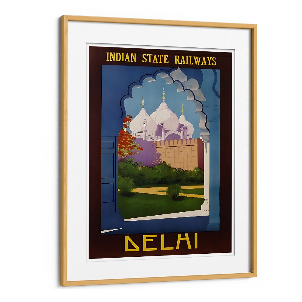 Elegant INDIAN RAILWAYS, VINTAGE TRAVEL POSTERS featuring iconic Delhi architecture, perfect for decor lovers.