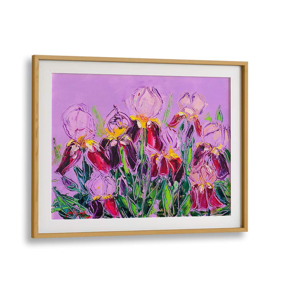 Vibrant LRISOIL ON CANVAS, FLORAL FLOWER PAINTINGS showcasing rich purple blooms in a stylish frame. Perfect for decor!