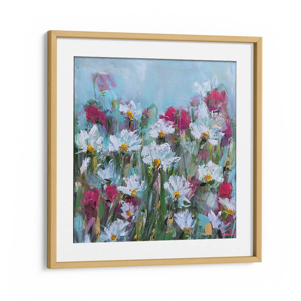Vibrant WHITE DAISIES AND PINK BLOSSOMS, FLORAL FLOWER PAINTINGS bringing nature's beauty to your home decor.