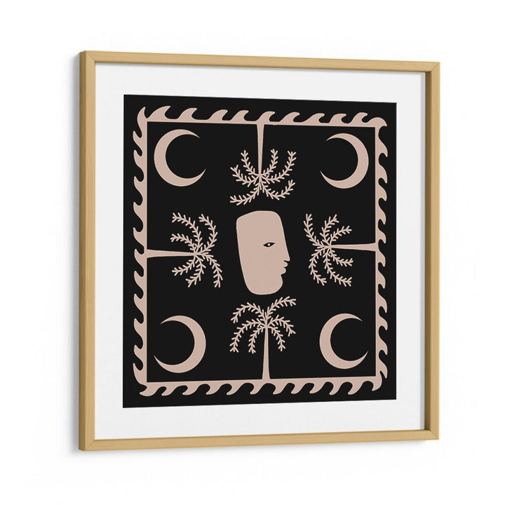 CELESTIAL I, BOHO ART PAINTINGS features elegant design with a unique face and moon motifs, perfect for modern decor.