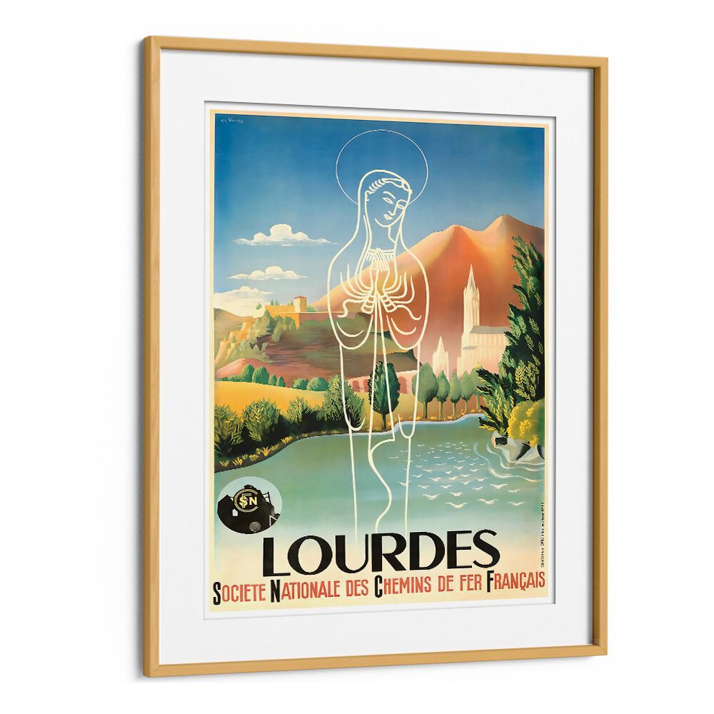Elegant LOURDES, VINTAGE TRAVEL POSTERS showcasing a serene landscape and artistic charm, perfect for collectors.
