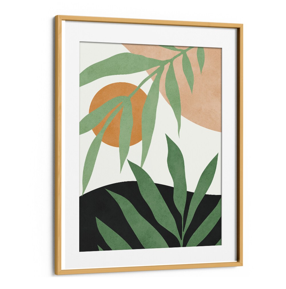 Vibrant TROPICAL IV, BOHO ART PAINTINGS showcase lush greenery and warm tones, perfect for any home or office.