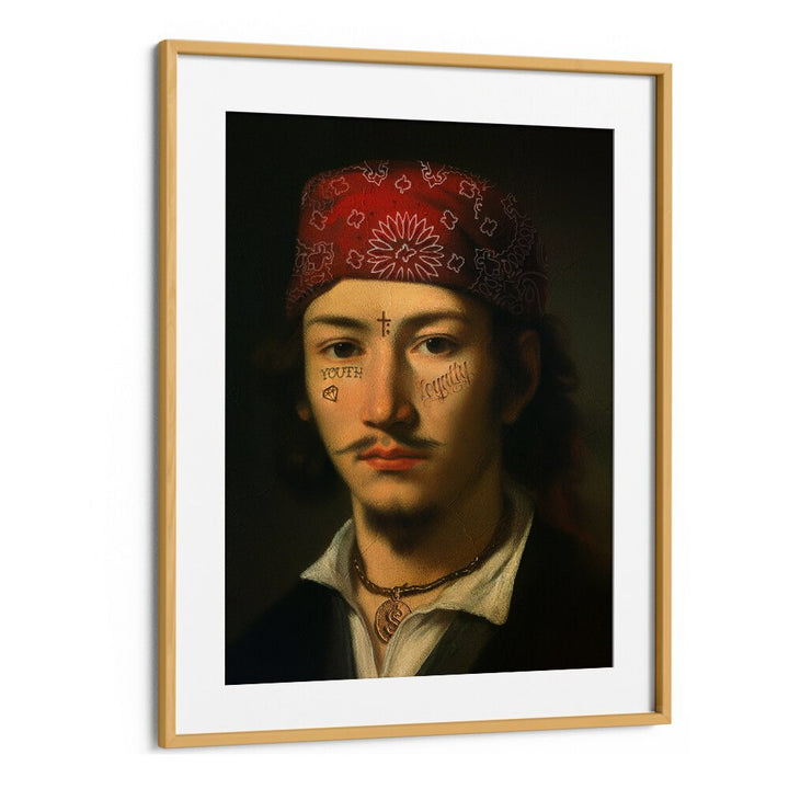 Urban artistry captured in the LATIN GANG, ALTERED ART PRINTS by Dikhotomy, featuring a striking portrait with tattoos.