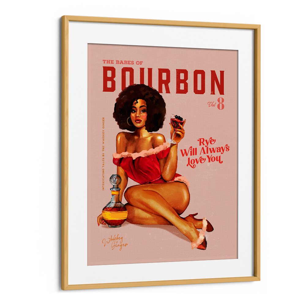 Stylish BOURBON BABES II, BAR poster featuring a vintage pinup girl, perfect for cafe or bar decor.