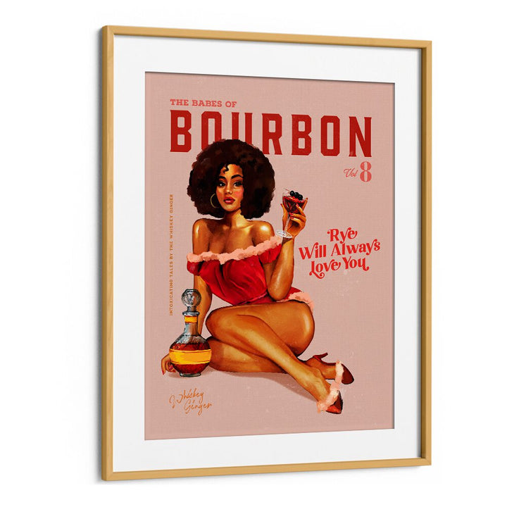 Stylish BOURBON BABES II, BAR poster featuring a vintage pinup girl, perfect for cafe or bar decor.