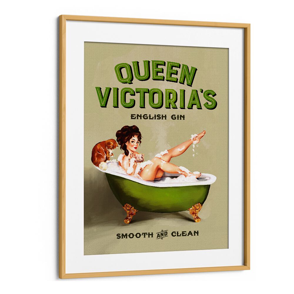 Charming QUEEN VICTORIA, PORTRAITS artwork featuring a pinup girl in a vintage bath, perfect for elegant decor.