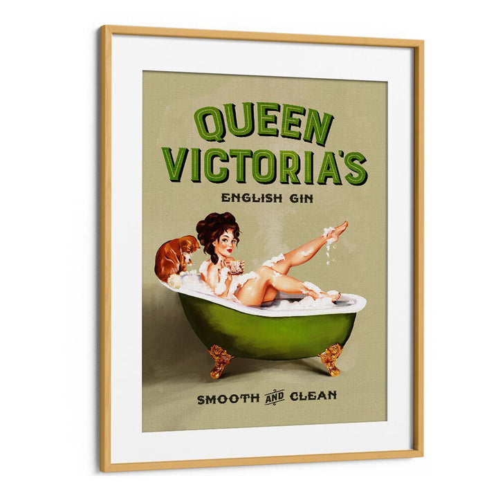 Charming QUEEN VICTORIA, PORTRAITS artwork featuring a pinup girl in a vintage bath, perfect for elegant decor.