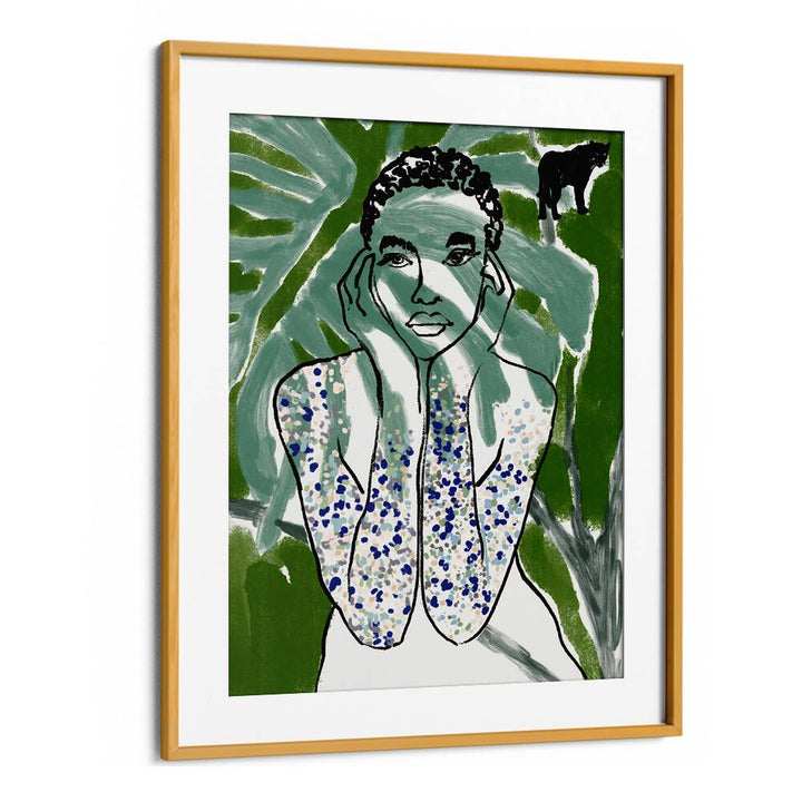 Vibrant artwork from JUNGLE ZONE, PORTRAITS featuring a figure amid lush green leaves, perfect for art enthusiasts.