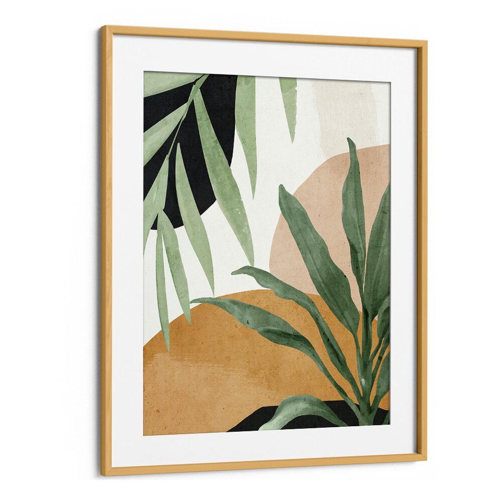Vibrant greenery and earthy hues in ABSTRACT TROPICAL LEAVES V, BOHO ART PAINTINGS elevate your bohemian decor.