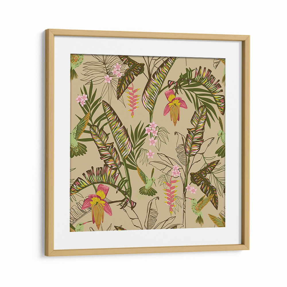 BANANA LEAVES AND HUMMINGBIRDS SAND , FLORAL FLOWER PAINTINGS