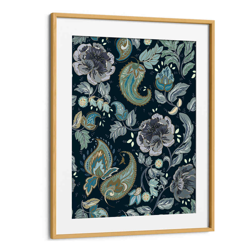 Decorate your space with MOONSHINE BLUE, PATTERN ART PRINTS, featuring elegant floral designs and rich colors.