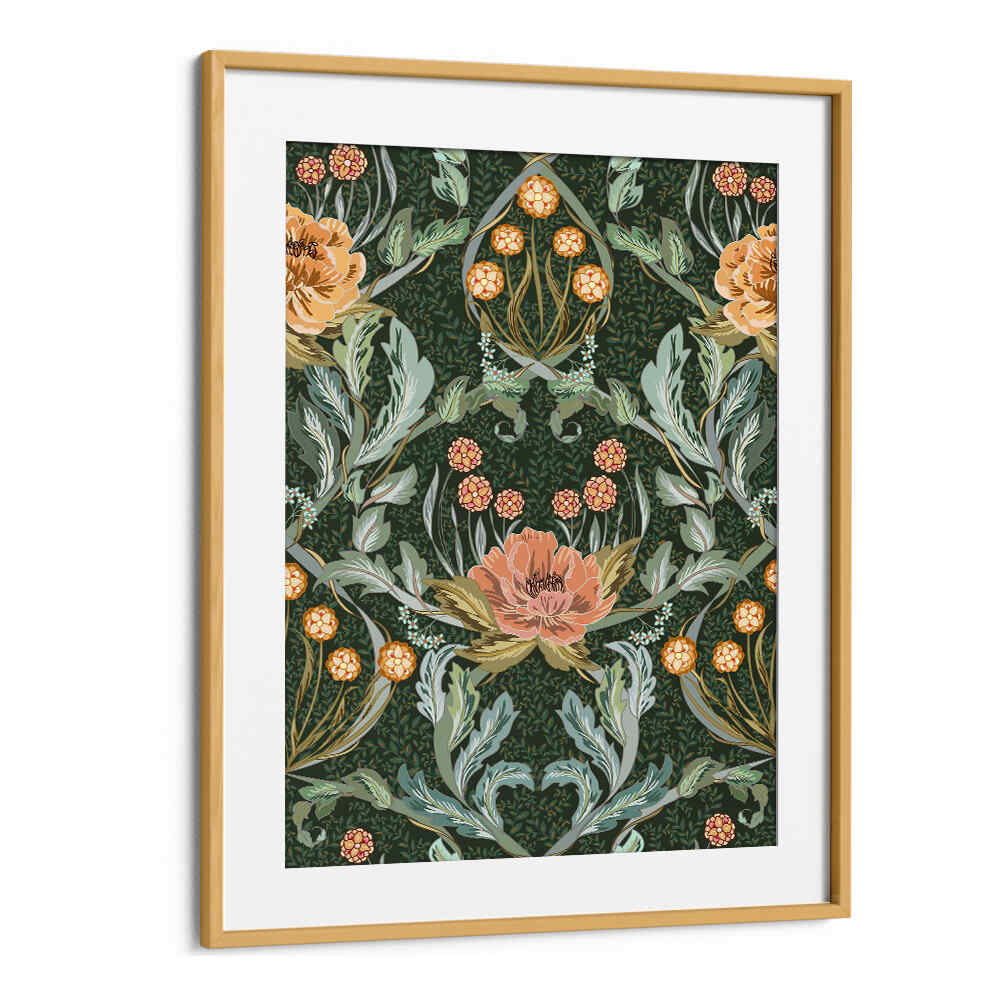 Golden Forest Pattern Art Prints showcase intricate floral designs, perfect for enhancing your living space.