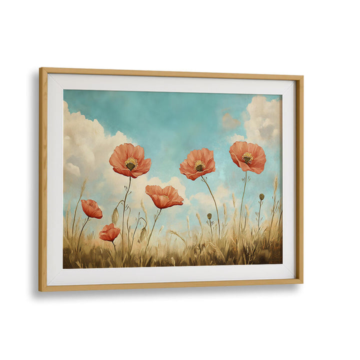 RED POPPIES SWAYING , FLORAL FLOWER PAINTINGS
