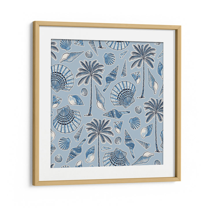 SEA SHELLS AND PALMTREES LIGHT BLUE , BEACH PAINTINGS