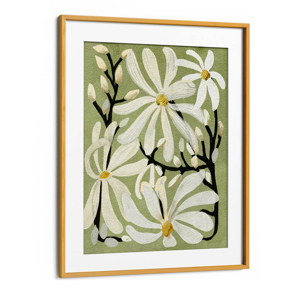 Stunning STAR MAGNOLI, FLORAL FLOWER PAINTINGS featuring elegant magnolia blooms on a serene green background.