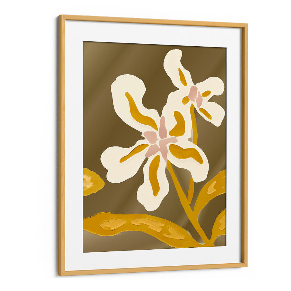 TWO GOLDEN BLOOMS , FLORAL FLOWER PAINTINGS