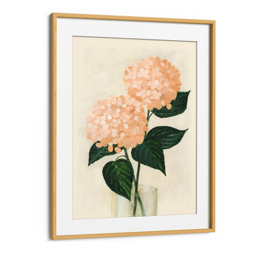 CORAL HYDRANGEAS IN A VASE , FLORAL FLOWER PAINTINGS