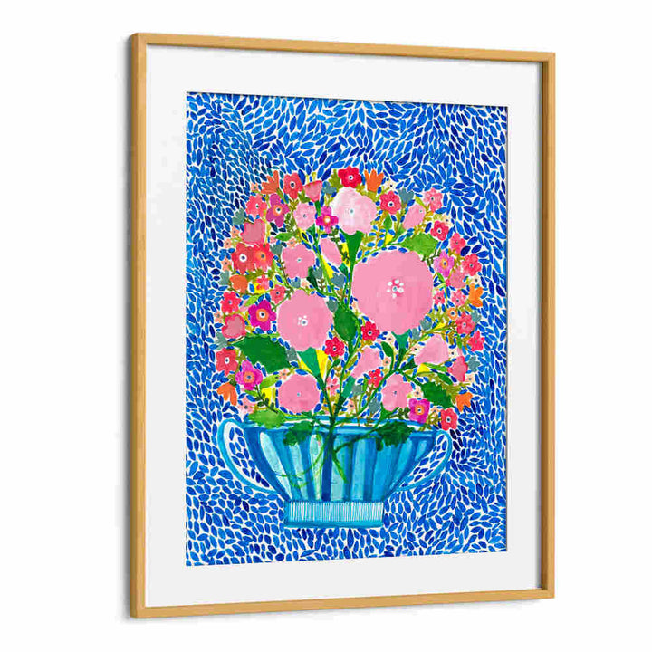 ROSES IN A BLUE VASE , FLORAL FLOWER PAINTINGS
