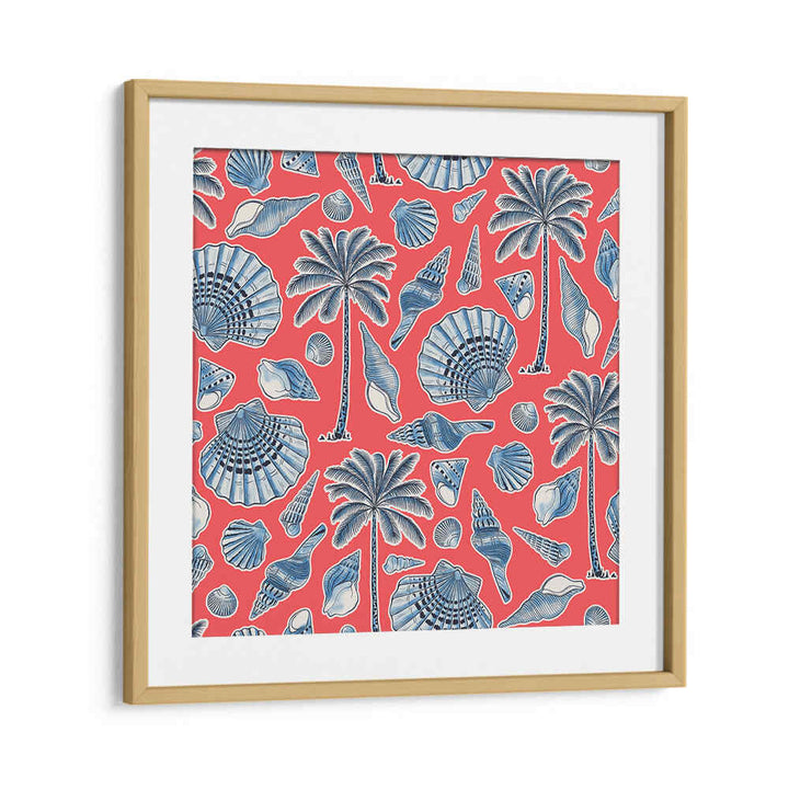 SEA SHELLS AND PALMTREES CORAL RED , BEACH PAINTINGS
