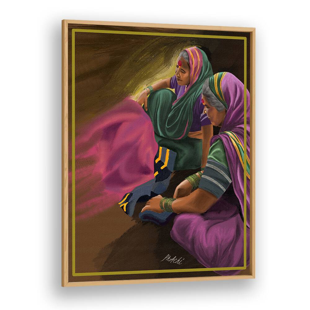 Maharashtrian women weaving Godhadi, showcasing the JOY OF WEAVING, INDIAN ART PAINTINGS at its finest.