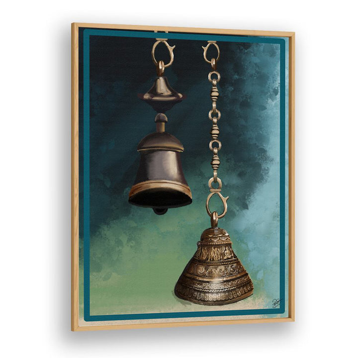 Intricately detailed brass bells showcase realism in THE HARMONY, INDIAN ART PAINTINGS for a striking decor accent.