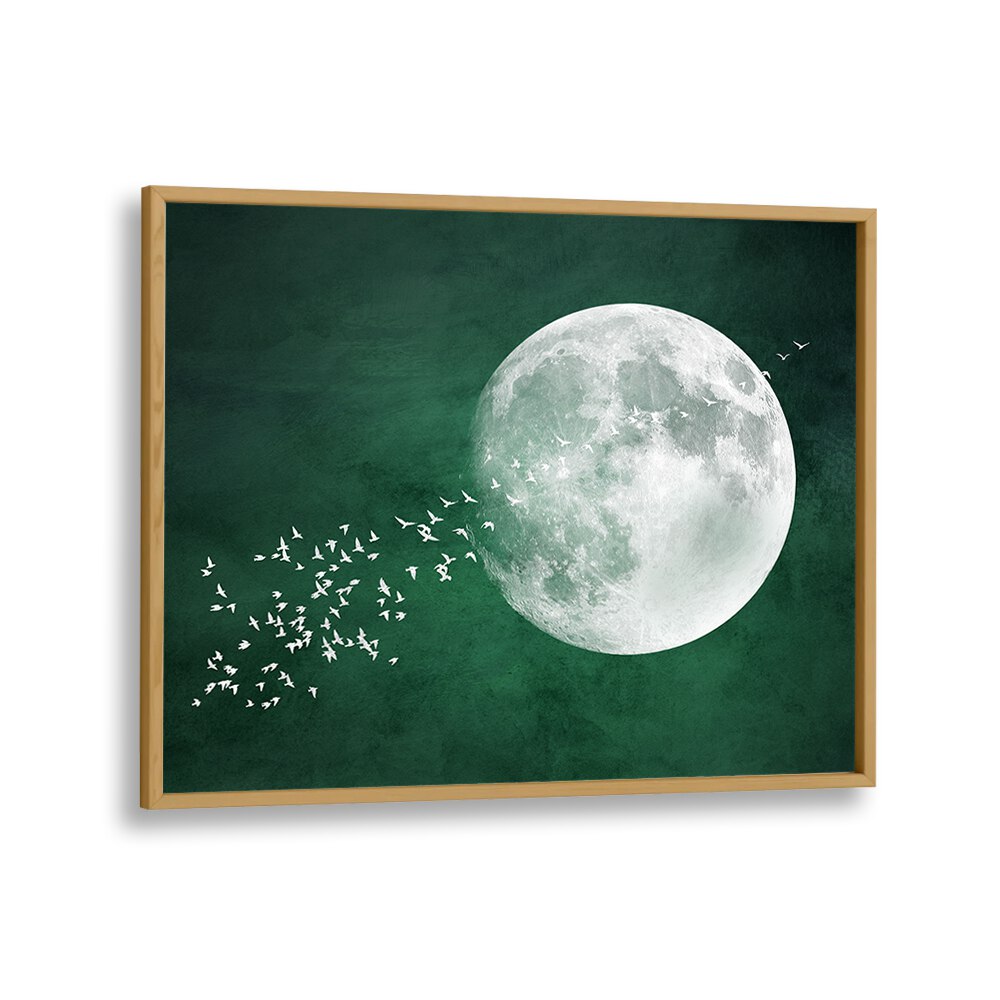 Celestial scene of "Emerald Moon," a captivating landscape painting that adds depth and tranquility to your space.