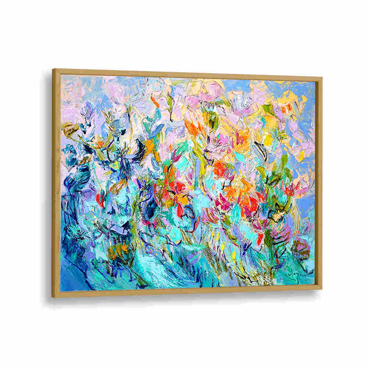 Oakwood Plain RADIANT FLORAL HARMONY , FLORAL FLOWER PAINTINGS vivid framed abstract floral with turquoise, pink, yellow